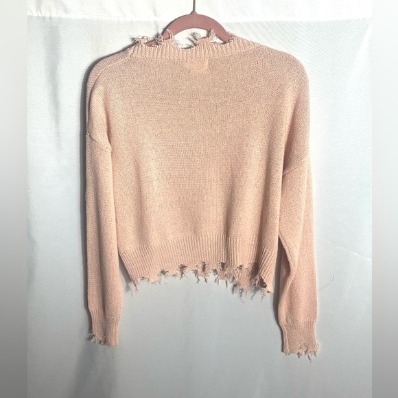 Luna Ivy Pink Distressed Hem Knit Sweater M/L Cropped Grunge Raw Edge Pullover - Picture 5 of 6